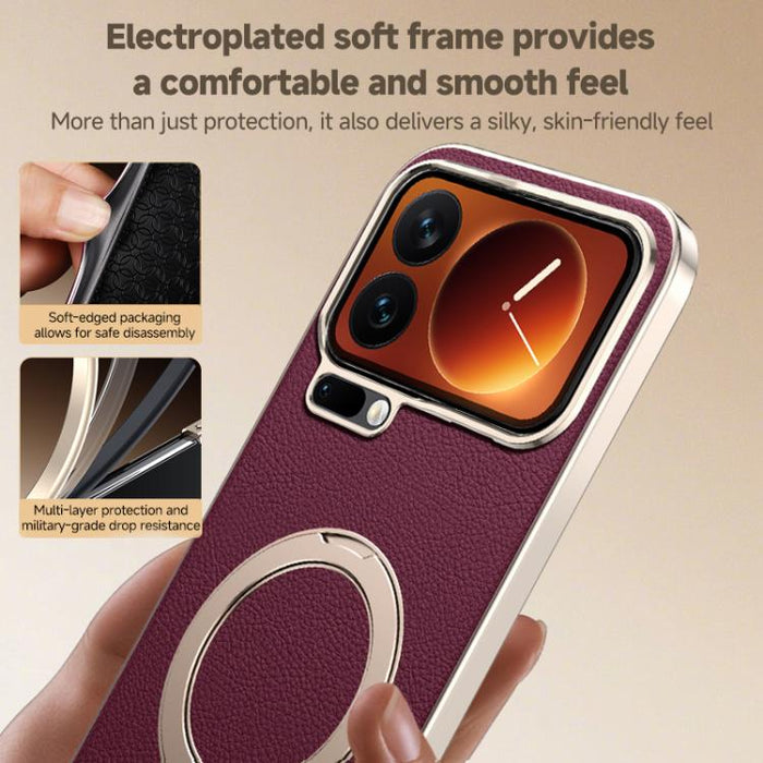 Funda para teléfono MagSafe con textura de cuero y tacto agradable, con sistema de refrigeración y soporte giratorio de 360 grados., For Xiaomi 17 Pro Max, For Xiaomi 17 Pro, For Xiaomi 17