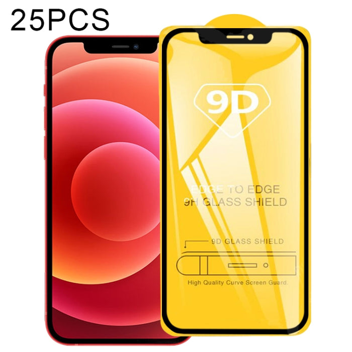 25 PCS 9D Película de vidrio templado de pantalla completa con pegamento completo, For  iPhone 12 mini (25 PCS), For  iPhone 12 / 12 Pro (25 PCS), For  iPhone 12 Pro Max (25 PCS)