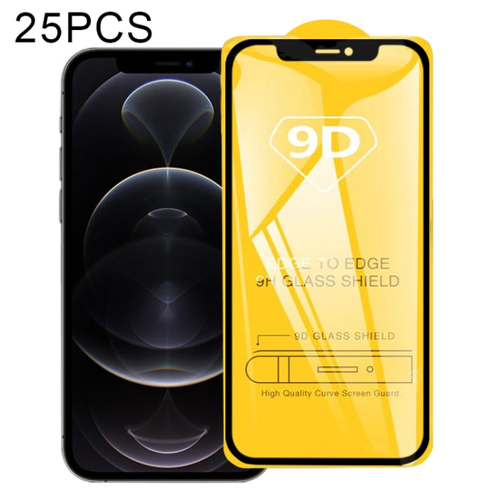 25 PCS 9D Película de vidrio templado de pantalla completa con pegamento completo, For  iPhone 12 mini (25 PCS), For  iPhone 12 / 12 Pro (25 PCS), For  iPhone 12 Pro Max (25 PCS)