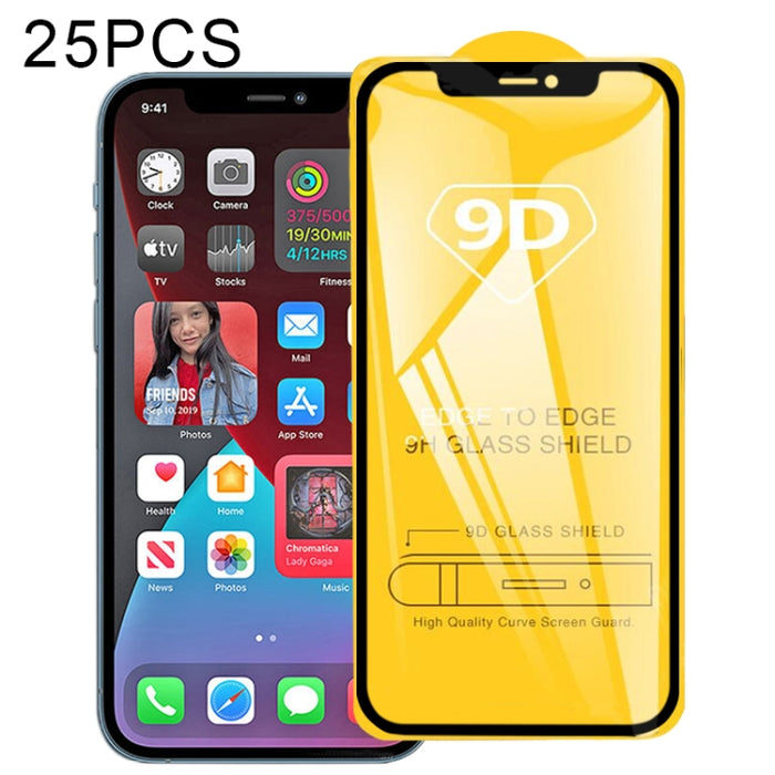 25 PCS 9D Película de vidrio templado de pantalla completa con pegamento completo, For  iPhone 12 mini (25 PCS), For  iPhone 12 / 12 Pro (25 PCS), For  iPhone 12 Pro Max (25 PCS)