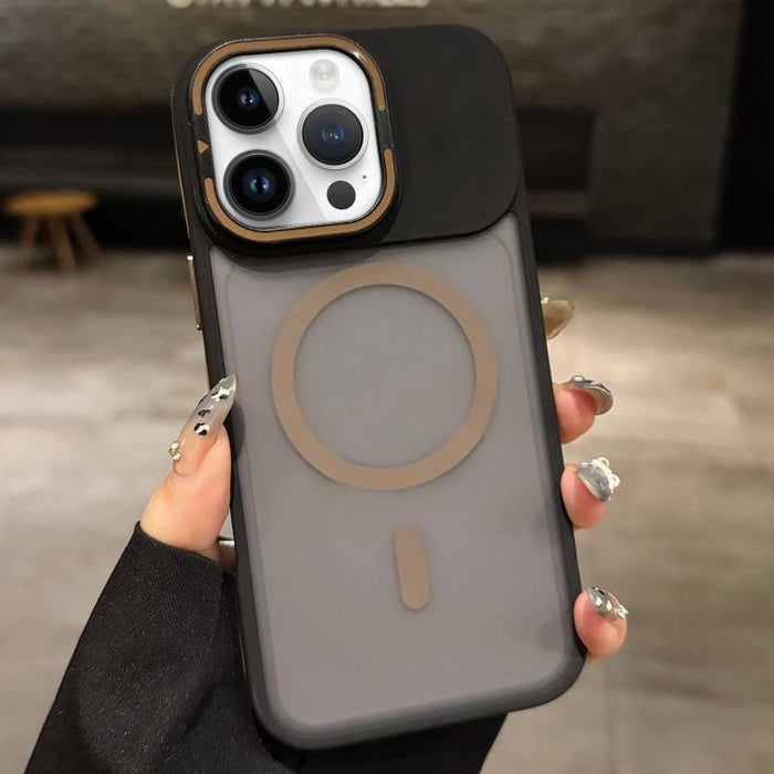Skin Feel Frosted Metal Lens Holder MagSafe Magnetic Phone Case, For iPhone 14 Pro Max, For iPhone 13 Pro Max, For iPhone 13 Pro, For iPhone 13, For iPhone 12, For iPhone 12 Pro Max, For iPhone 12 Pro, For iPhone 11