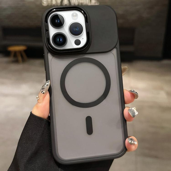 Skin Feel Frosted Metal Lens Holder MagSafe Magnetic Phone Case, For iPhone 14 Pro Max, For iPhone 13 Pro Max, For iPhone 13 Pro, For iPhone 13, For iPhone 12, For iPhone 12 Pro Max, For iPhone 12 Pro, For iPhone 11