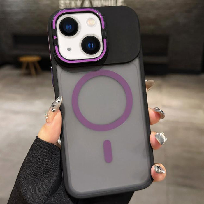 Skin Feel Frosted Metal Lens Holder MagSafe Magnetic Phone Case, For iPhone 14 Pro Max, For iPhone 13 Pro Max, For iPhone 13 Pro, For iPhone 13, For iPhone 12, For iPhone 12 Pro Max, For iPhone 12 Pro, For iPhone 11