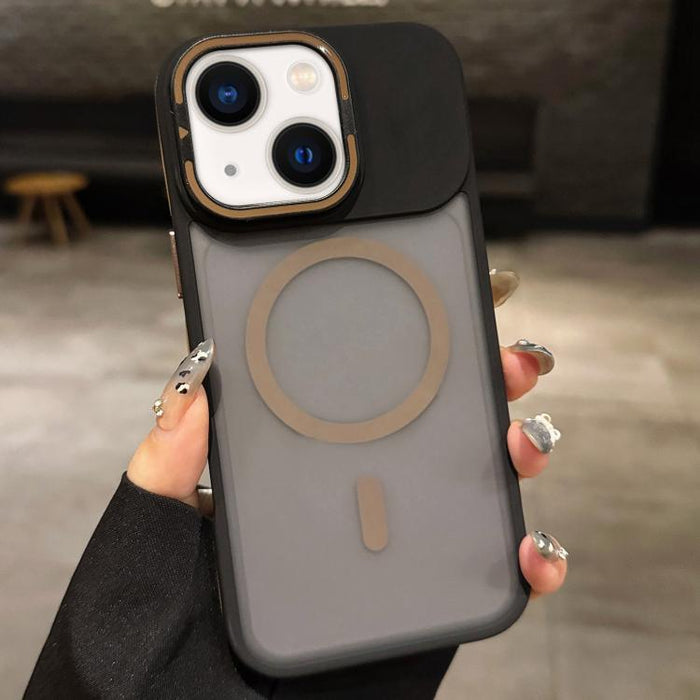 Skin Feel Frosted Metal Lens Holder MagSafe Magnetic Phone Case, For iPhone 14 Pro Max, For iPhone 13 Pro Max, For iPhone 13 Pro, For iPhone 13, For iPhone 12, For iPhone 12 Pro Max, For iPhone 12 Pro, For iPhone 11