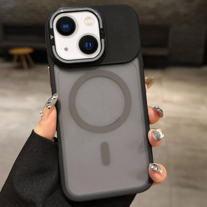 Skin Feel Frosted Metal Lens Holder MagSafe Magnetic Phone Case, For iPhone 14 Pro Max, For iPhone 13 Pro Max, For iPhone 13 Pro, For iPhone 13, For iPhone 12, For iPhone 12 Pro Max, For iPhone 12 Pro, For iPhone 11