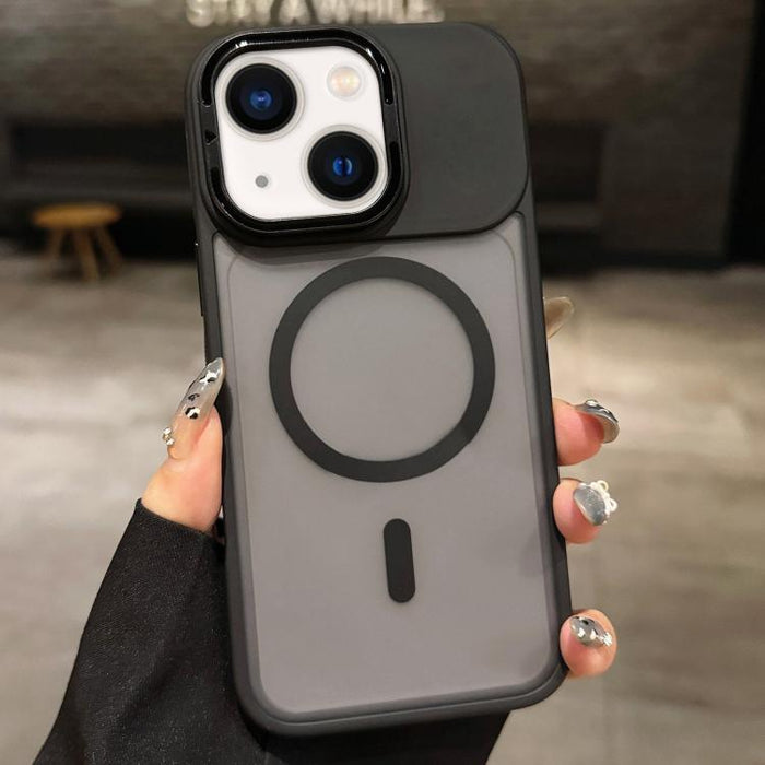Skin Feel Frosted Metal Lens Holder MagSafe Magnetic Phone Case, For iPhone 14 Pro Max, For iPhone 13 Pro Max, For iPhone 13 Pro, For iPhone 13, For iPhone 12, For iPhone 12 Pro Max, For iPhone 12 Pro, For iPhone 11