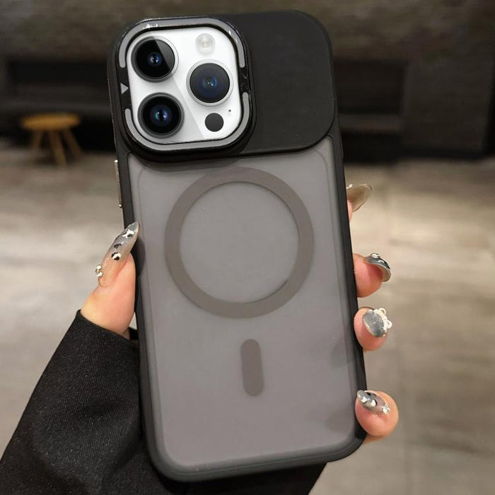 Skin Feel Frosted Metal Lens Holder MagSafe Magnetic Phone Case, For iPhone 14 Pro Max, For iPhone 13 Pro Max, For iPhone 13 Pro, For iPhone 13, For iPhone 12, For iPhone 12 Pro Max, For iPhone 12 Pro, For iPhone 11
