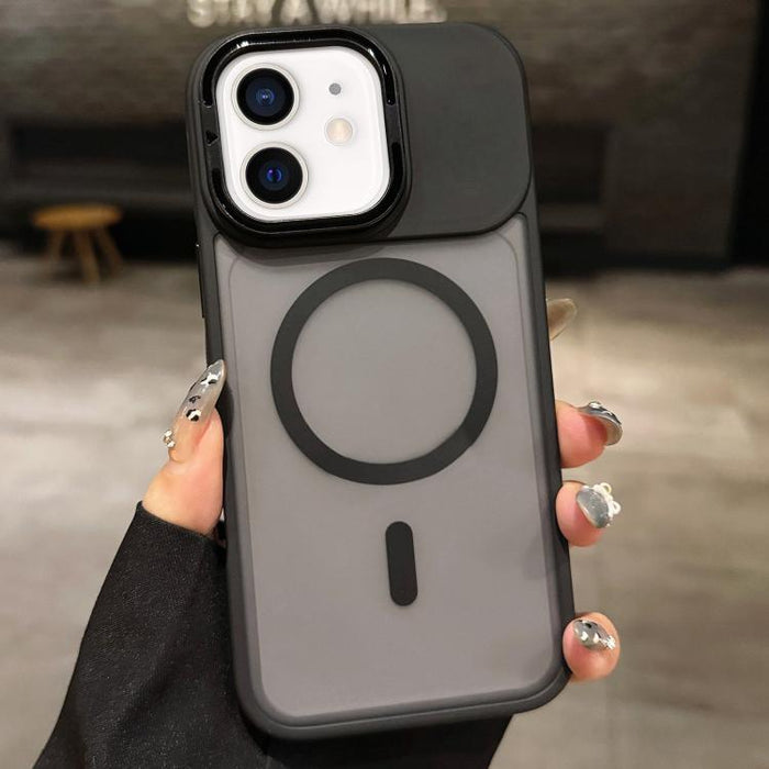 Skin Feel Frosted Metal Lens Holder MagSafe Magnetic Phone Case, For iPhone 14 Pro Max, For iPhone 13 Pro Max, For iPhone 13 Pro, For iPhone 13, For iPhone 12, For iPhone 12 Pro Max, For iPhone 12 Pro, For iPhone 11