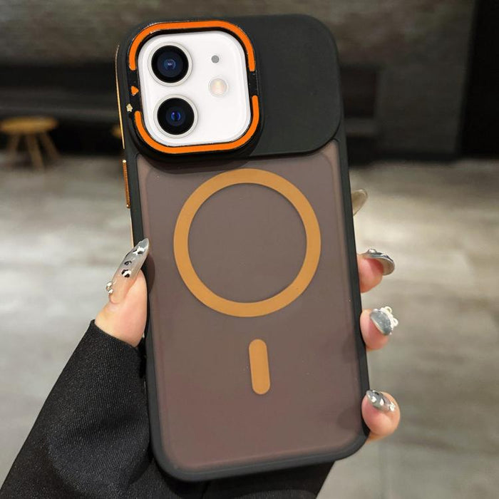 Skin Feel Frosted Metal Lens Holder MagSafe Magnetic Phone Case, For iPhone 14 Pro Max, For iPhone 13 Pro Max, For iPhone 13 Pro, For iPhone 13, For iPhone 12, For iPhone 12 Pro Max, For iPhone 12 Pro, For iPhone 11