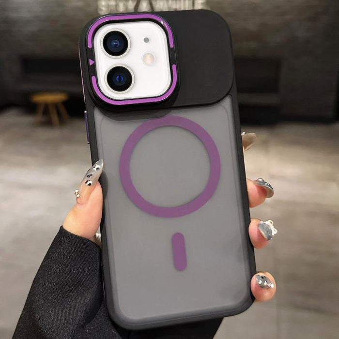 Skin Feel Frosted Metal Lens Holder MagSafe Magnetic Phone Case, For iPhone 14 Pro Max, For iPhone 13 Pro Max, For iPhone 13 Pro, For iPhone 13, For iPhone 12, For iPhone 12 Pro Max, For iPhone 12 Pro, For iPhone 11