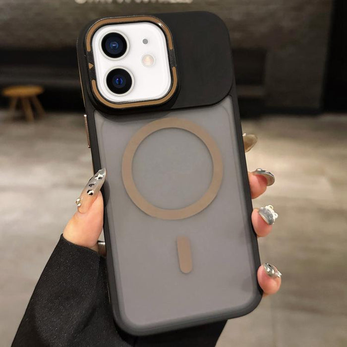 Skin Feel Frosted Metal Lens Holder MagSafe Magnetic Phone Case, For iPhone 14 Pro Max, For iPhone 13 Pro Max, For iPhone 13 Pro, For iPhone 13, For iPhone 12, For iPhone 12 Pro Max, For iPhone 12 Pro, For iPhone 11
