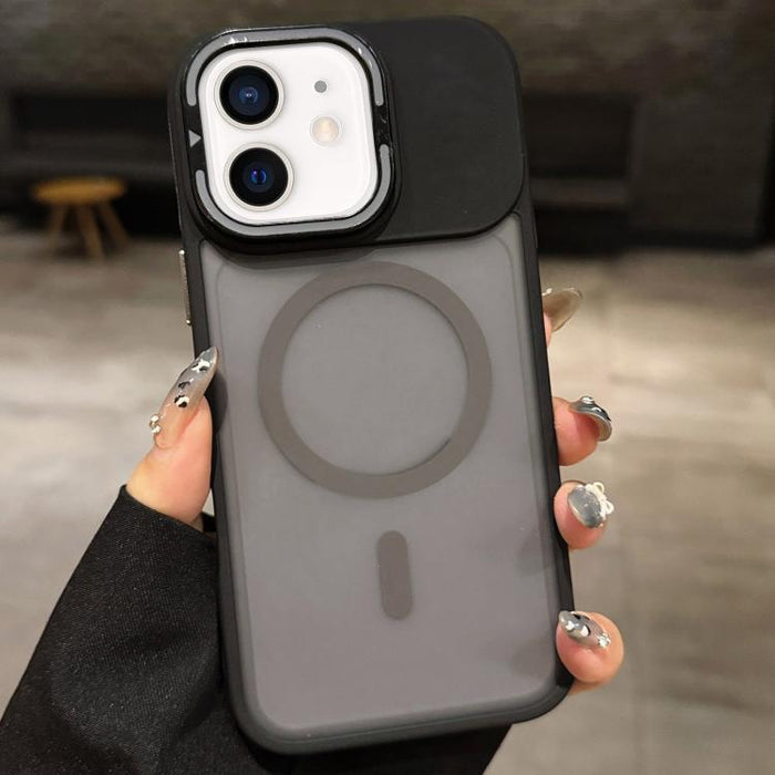 Skin Feel Frosted Metal Lens Holder MagSafe Magnetic Phone Case, For iPhone 14 Pro Max, For iPhone 13 Pro Max, For iPhone 13 Pro, For iPhone 13, For iPhone 12, For iPhone 12 Pro Max, For iPhone 12 Pro, For iPhone 11