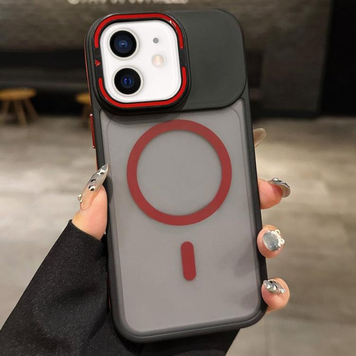 Skin Feel Frosted Metal Lens Holder MagSafe Magnetic Phone Case, For iPhone 14 Pro Max, For iPhone 13 Pro Max, For iPhone 13 Pro, For iPhone 13, For iPhone 12, For iPhone 12 Pro Max, For iPhone 12 Pro, For iPhone 11