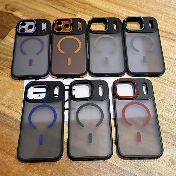 Skin Feel Frosted Metal Lens Holder MagSafe Magnetic Phone Case, For iPhone 14 Pro Max, For iPhone 13 Pro Max, For iPhone 13 Pro, For iPhone 13, For iPhone 12, For iPhone 12 Pro Max, For iPhone 12 Pro, For iPhone 11