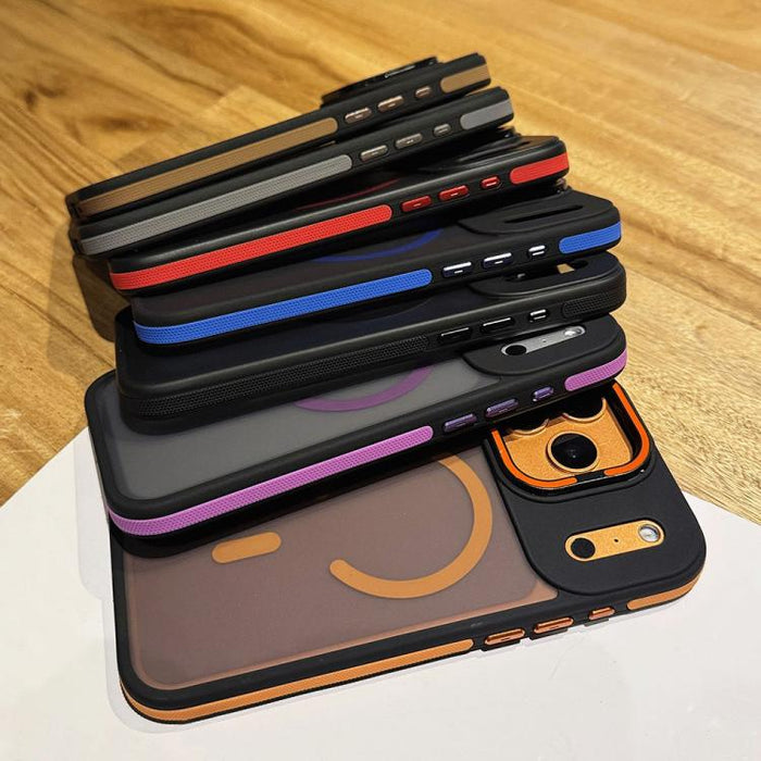 Skin Feel Frosted Metal Lens Holder MagSafe Magnetic Phone Case, For iPhone 14 Pro Max, For iPhone 13 Pro Max, For iPhone 13 Pro, For iPhone 13, For iPhone 12, For iPhone 12 Pro Max, For iPhone 12 Pro, For iPhone 11