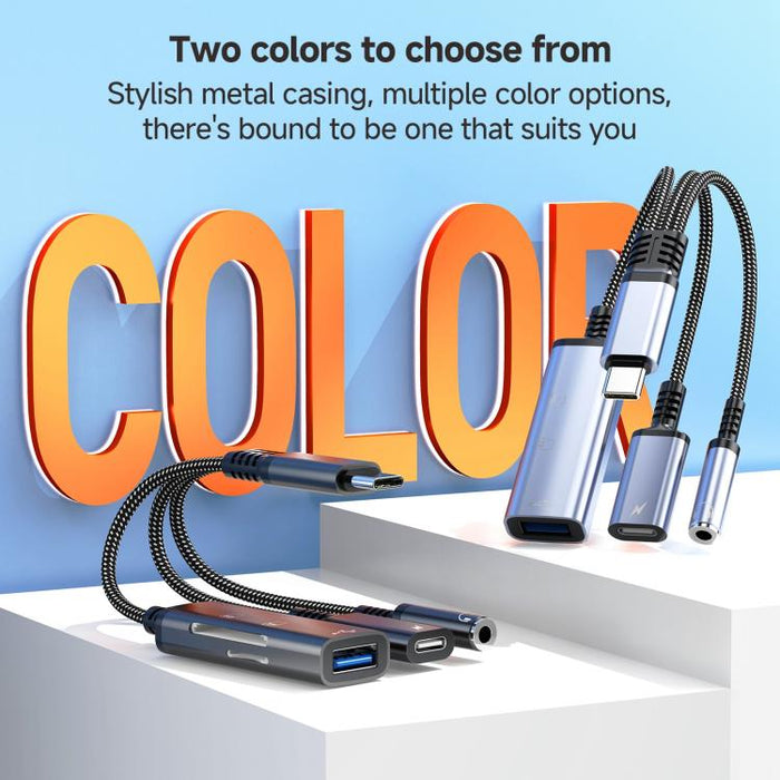 3 in 1 Type-C to USB+Type-C+3.5mm+TF+SD Multi-functional Charging Audio Transmission Adapter Cable