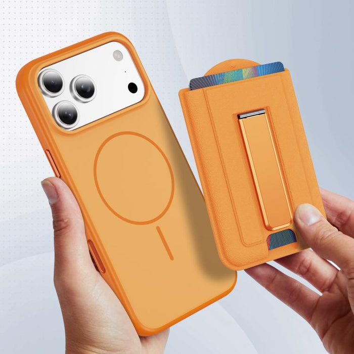 Leather Texture MagSafe Magnetic Folding Stand Phone Card Slots Holder