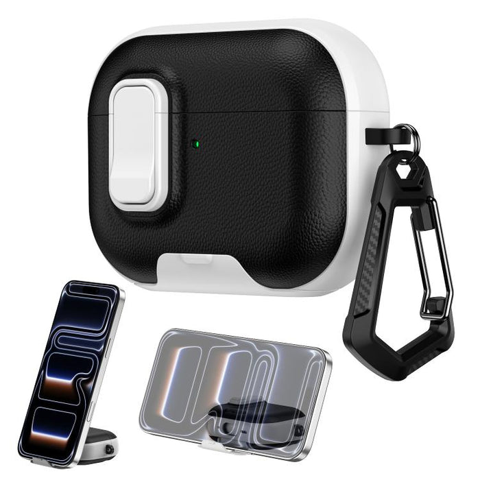 Litchi Texture Earphone Case with Holder & Security Lock, For AirPods Pro 2, For AirPods Pro