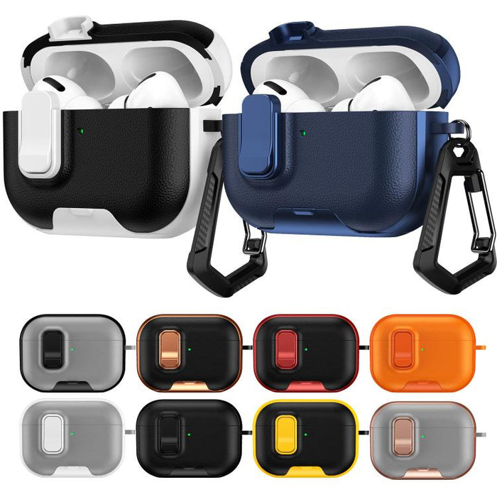 Litchi Texture Earphone Case with Holder & Security Lock, For AirPods Pro 2, For AirPods Pro