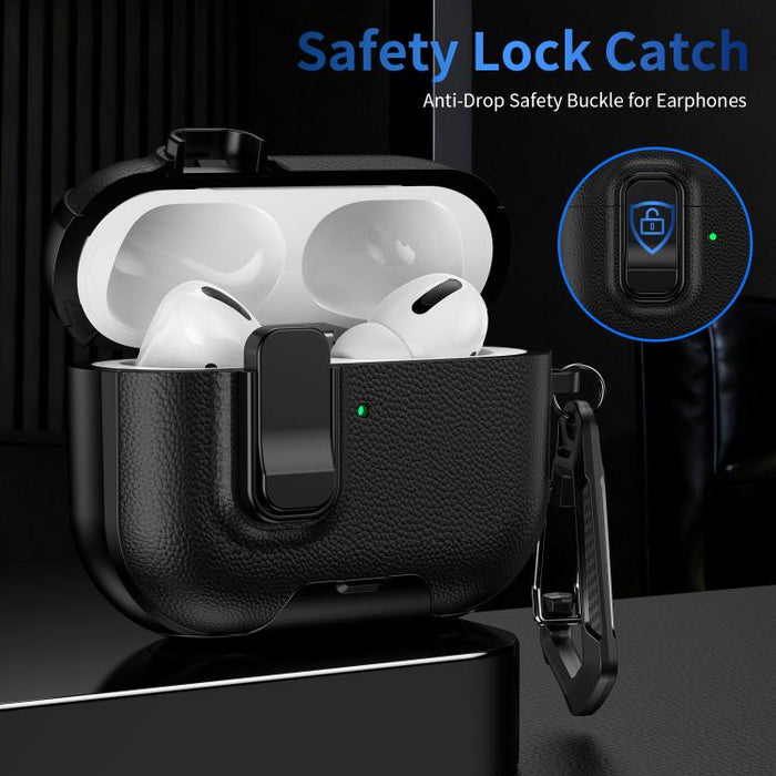 Litchi Texture Earphone Case with Holder & Security Lock, For AirPods Pro 2, For AirPods Pro