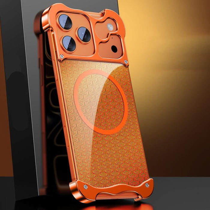 Aluminum Alloy Borderless MagSafe Gilded Armor Pattern Phone Case, For iPhone 17 Pro Max, For iPhone 17 Pro
