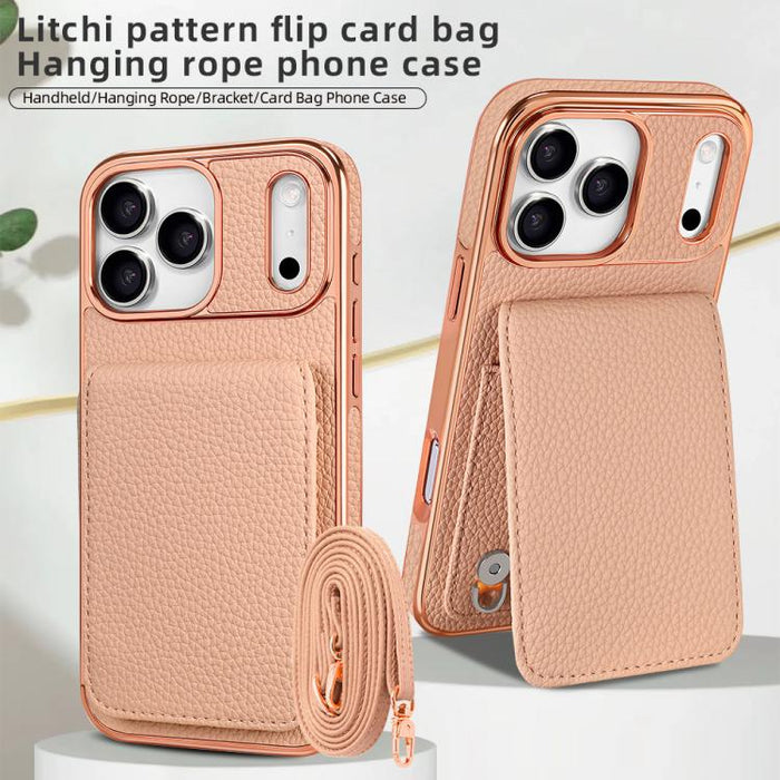 VIETAO Litchi Texture Wallet PU Phone Case with Lanyard, For iPhone 17 Pro Max, For iPhone 17 Pro