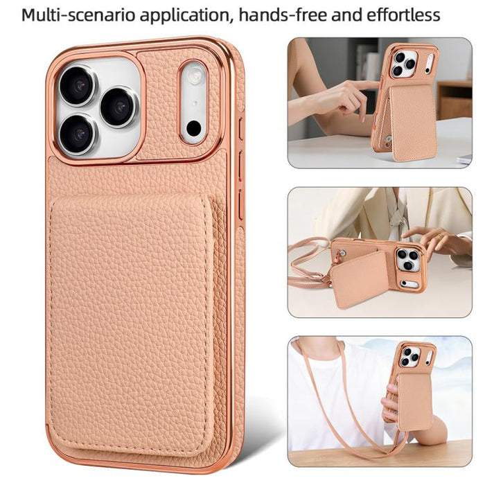 VIETAO Litchi Texture Wallet PU Phone Case with Lanyard, For iPhone 17 Pro Max, For iPhone 17 Pro