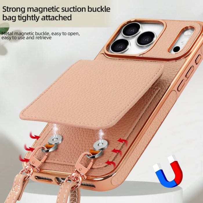 VIETAO Litchi Texture Wallet PU Phone Case with Lanyard, For iPhone 17 Pro Max, For iPhone 17 Pro