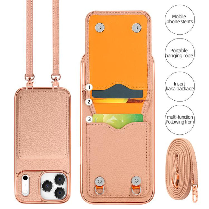 VIETAO Litchi Texture Wallet PU Phone Case with Lanyard, For iPhone 17 Pro Max, For iPhone 17 Pro
