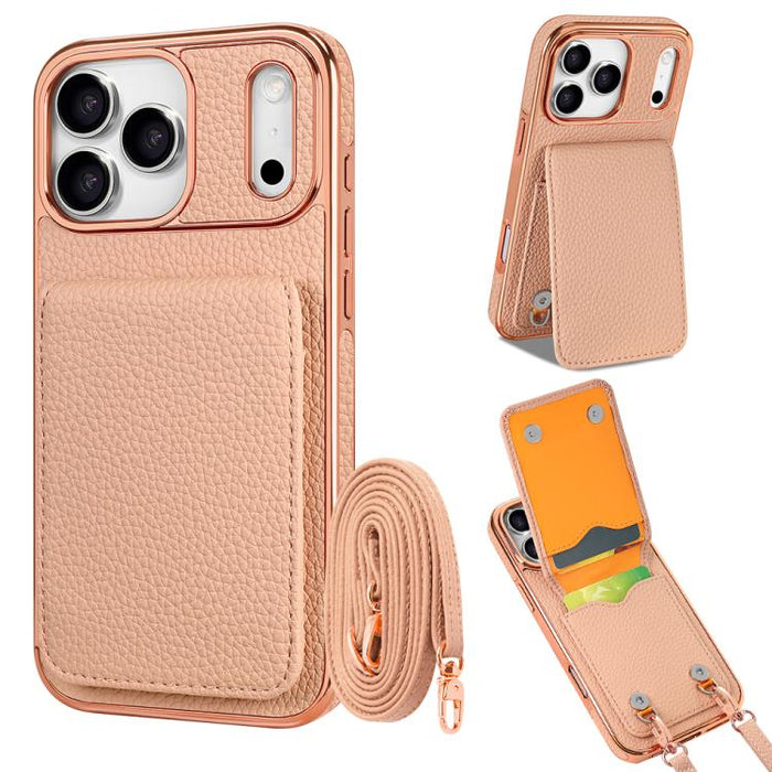 VIETAO Litchi Texture Wallet PU Phone Case with Lanyard, For iPhone 17 Pro Max, For iPhone 17 Pro