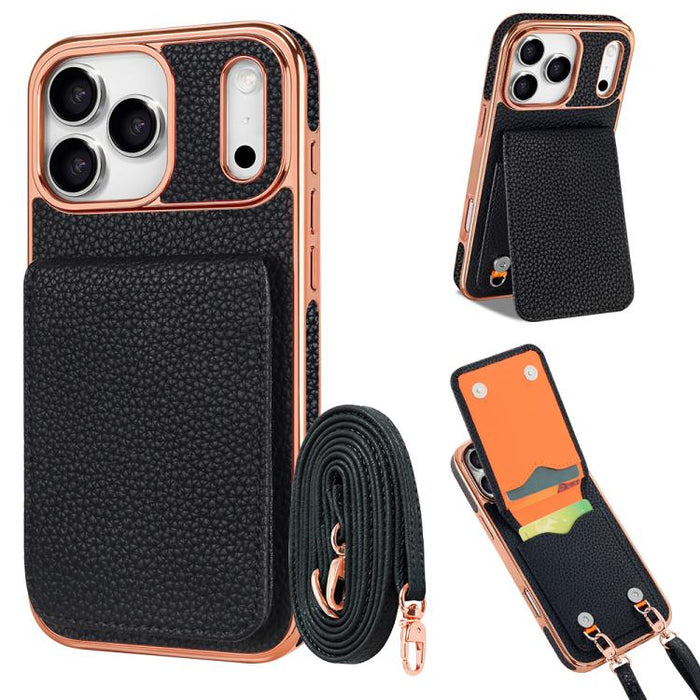 VIETAO Litchi Texture Wallet PU Phone Case with Lanyard, For iPhone 17 Pro Max, For iPhone 17 Pro