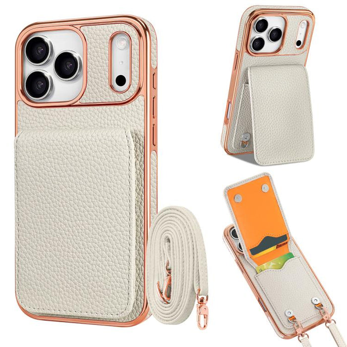 VIETAO Litchi Texture Wallet PU Phone Case with Lanyard, For iPhone 17 Pro Max, For iPhone 17 Pro