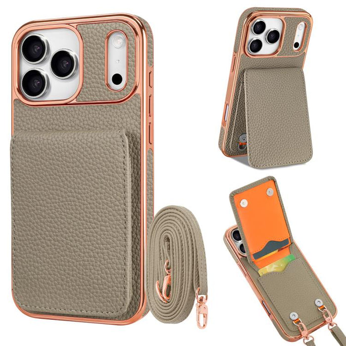 VIETAO Litchi Texture Wallet PU Phone Case with Lanyard, For iPhone 17 Pro Max, For iPhone 17 Pro