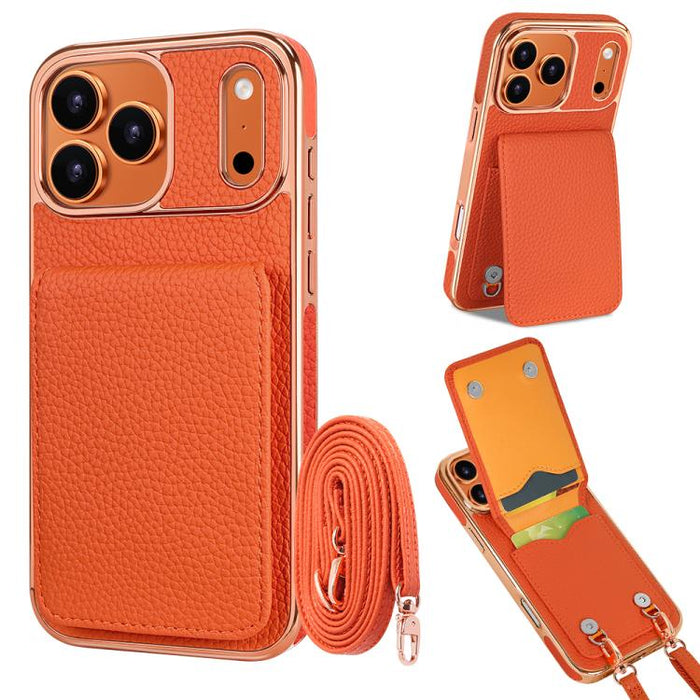 VIETAO Litchi Texture Wallet PU Phone Case with Lanyard, For iPhone 17 Pro Max, For iPhone 17 Pro