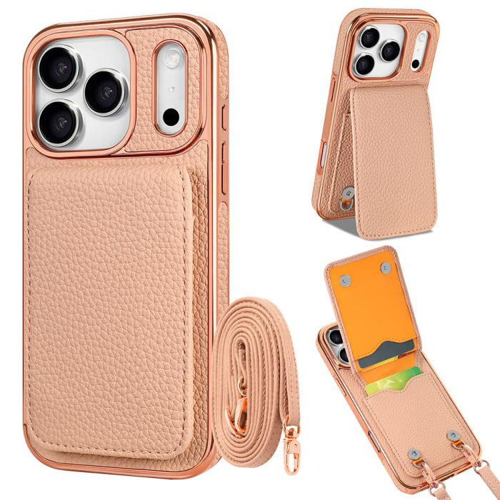 VIETAO Litchi Texture Wallet PU Phone Case with Lanyard, For iPhone 17 Pro Max, For iPhone 17 Pro