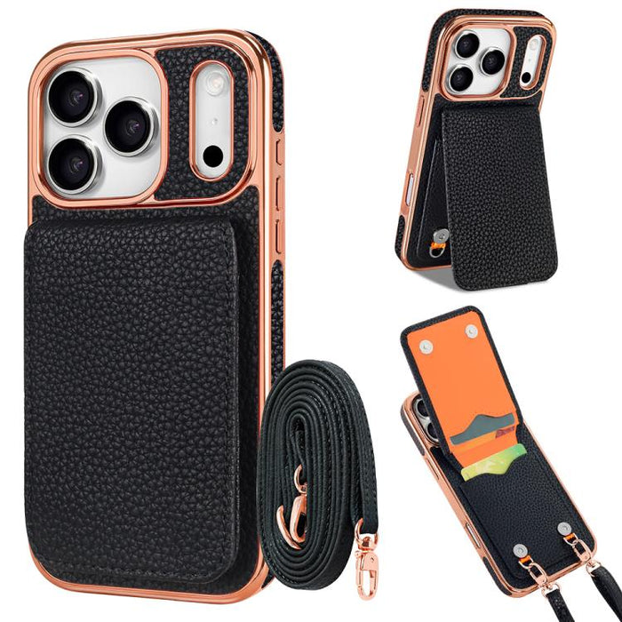 VIETAO Litchi Texture Wallet PU Phone Case with Lanyard, For iPhone 17 Pro Max, For iPhone 17 Pro