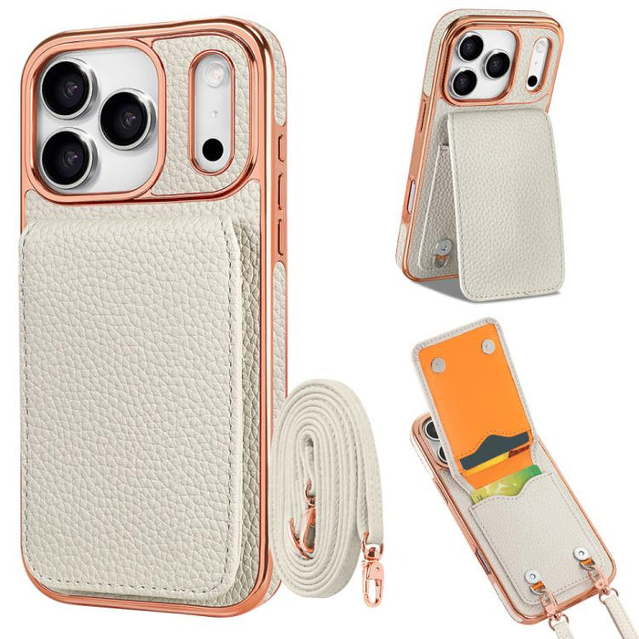 VIETAO Litchi Texture Wallet PU Phone Case with Lanyard, For iPhone 17 Pro Max, For iPhone 17 Pro