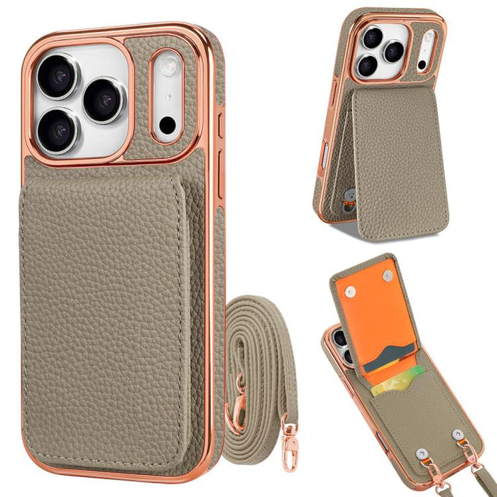 VIETAO Litchi Texture Wallet PU Phone Case with Lanyard, For iPhone 17 Pro Max, For iPhone 17 Pro
