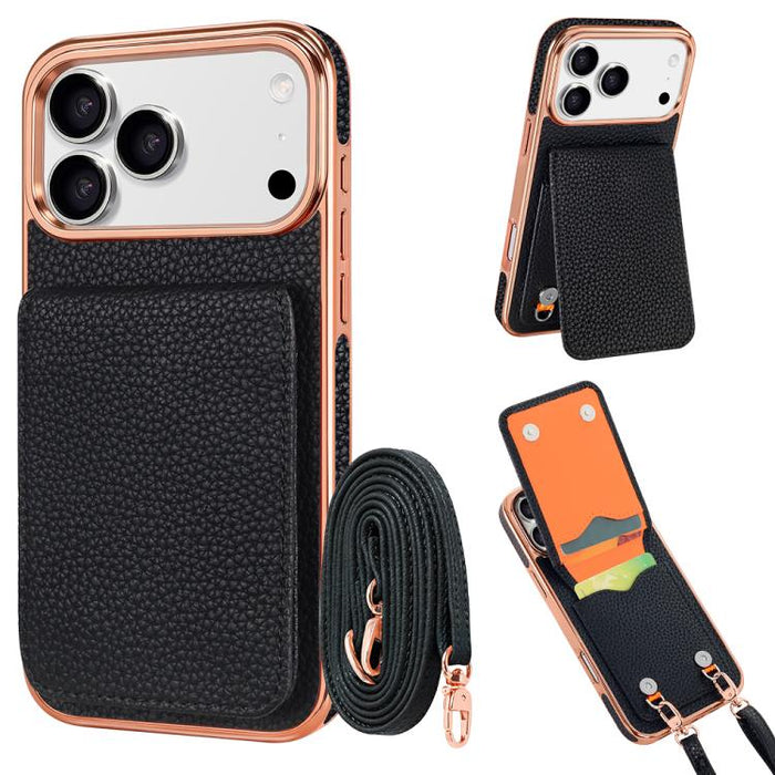 VIETAO Litchi Texture Wallet PU Phone Case with Lanyard, For iPhone 17 Pro Max, For iPhone 17 Pro
