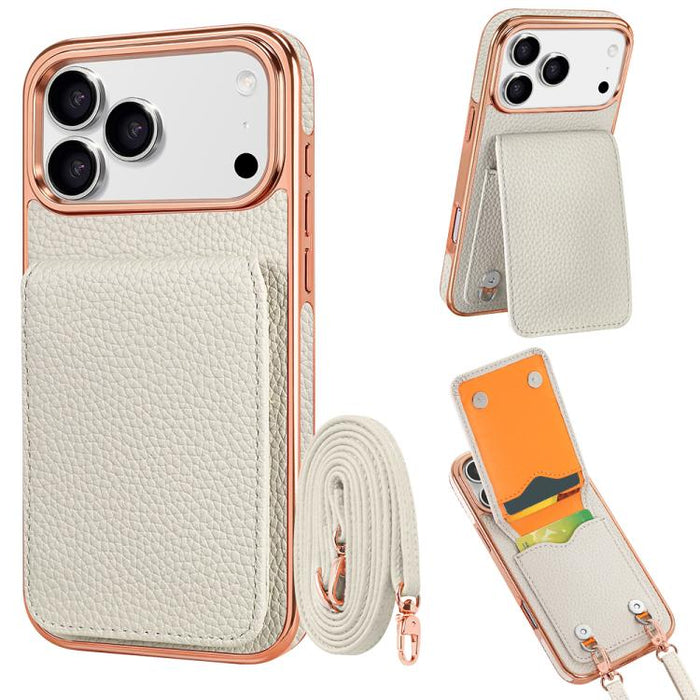 VIETAO Litchi Texture Wallet PU Phone Case with Lanyard, For iPhone 17 Pro Max, For iPhone 17 Pro