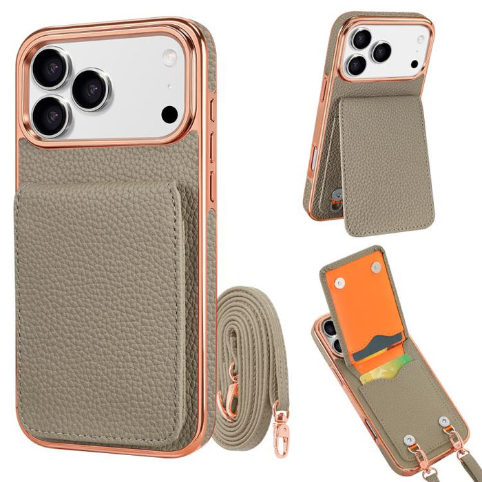 VIETAO Litchi Texture Wallet PU Phone Case with Lanyard, For iPhone 17 Pro Max, For iPhone 17 Pro