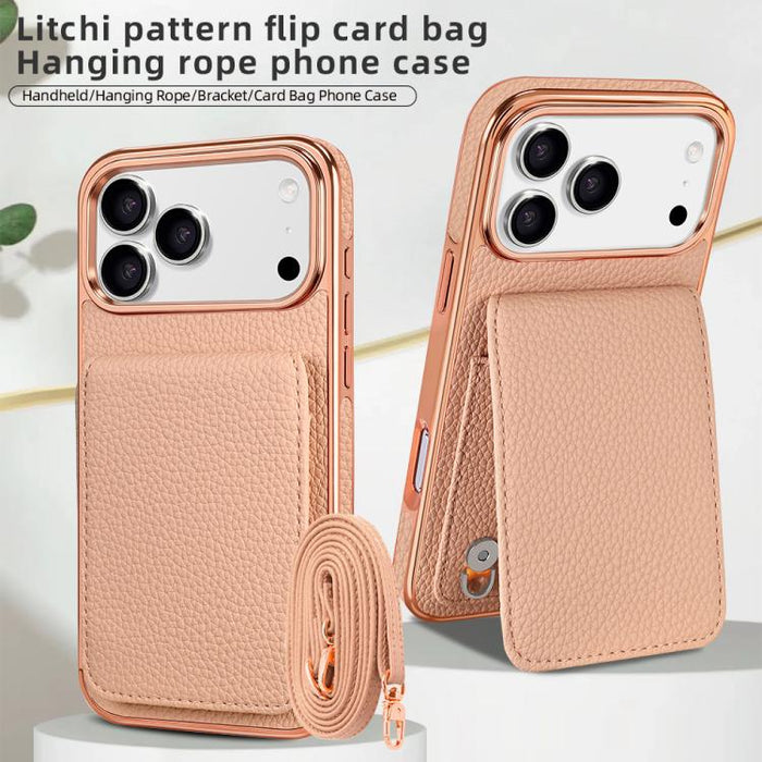 VIETAO Litchi Texture Wallet PU Phone Case with Lanyard, For iPhone 17 Pro Max, For iPhone 17 Pro