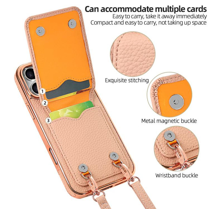 VIETAO Litchi Texture Wallet PU Phone Case with Lanyard, For iPhone 17 Pro Max, For iPhone 17 Pro