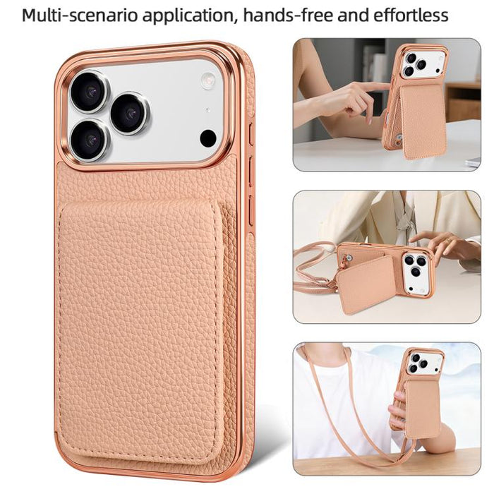 VIETAO Litchi Texture Wallet PU Phone Case with Lanyard, For iPhone 17 Pro Max, For iPhone 17 Pro