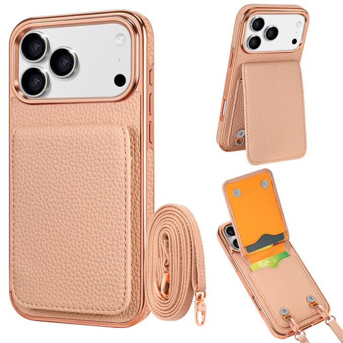 VIETAO Litchi Texture Wallet PU Phone Case with Lanyard, For iPhone 17 Pro Max, For iPhone 17 Pro
