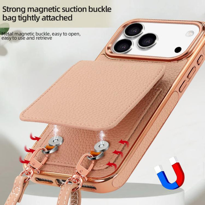 VIETAO Litchi Texture Wallet PU Phone Case with Lanyard, For iPhone 17 Pro Max, For iPhone 17 Pro