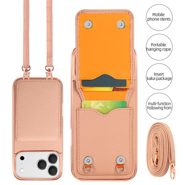 VIETAO Litchi Texture Wallet PU Phone Case with Lanyard, For iPhone 17 Pro Max, For iPhone 17 Pro