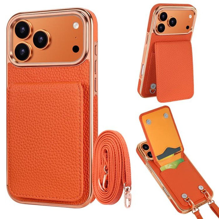 VIETAO Litchi Texture Wallet PU Phone Case with Lanyard, For iPhone 17 Pro Max, For iPhone 17 Pro