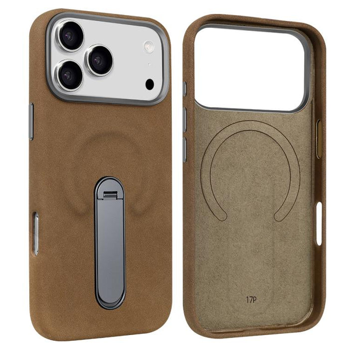 VIETAO Suede MagSafe PU Leather Phone Case with Holder, For iPhone 17 Pro Max, For iPhone 17 Pro, For iPhone 17, For iPhone Air