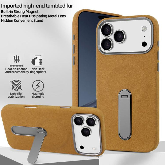 VIETAO Suede MagSafe PU Leather Phone Case with Holder, For iPhone 17 Pro Max, For iPhone 17 Pro, For iPhone 17, For iPhone Air